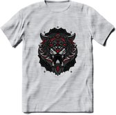 Tijger - Dieren Mandala T-Shirt | Rood | Grappig Verjaardag Zentangle Dierenkop Cadeau Shirt | Dames - Heren - Unisex | Wildlife Tshirt Kleding Kado | - Licht Grijs - Gemaleerd - 3