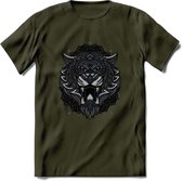 Tijger - Dieren Mandala T-Shirt | Donkerblauw | Grappig Verjaardag Zentangle Dierenkop Cadeau Shirt | Dames - Heren - Unisex | Wildlife Tshirt Kleding Kado | - Leger Groen - S