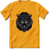 Tijger - Dieren Mandala T-Shirt | Donkerblauw | Grappig Verjaardag Zentangle Dierenkop Cadeau Shirt | Dames - Heren - Unisex | Wildlife Tshirt Kleding Kado | - Geel - XL