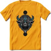 Bizon - Dieren Mandala T-Shirt | Lichtblauw | Grappig Verjaardag Zentangle Dierenkop Cadeau Shirt | Dames - Heren - Unisex | Wildlife Tshirt Kleding Kado | - Geel - XL