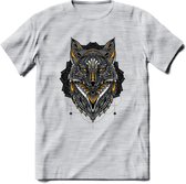 Vos - Dieren Mandala T-Shirt | Geel | Grappig Verjaardag Zentangle Dierenkop Cadeau Shirt | Dames - Heren - Unisex | Wildlife Tshirt Kleding Kado | - Licht Grijs - Gemaleerd - XL