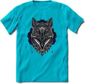 Vos - Dieren Mandala T-Shirt | Donkerblauw | Grappig Verjaardag Zentangle Dierenkop Cadeau Shirt | Dames - Heren - Unisex | Wildlife Tshirt Kleding Kado | - Blauw - L