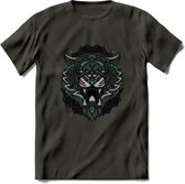 Tijger - Dieren Mandala T-Shirt | Aqua | Grappig Verjaardag Zentangle Dierenkop Cadeau Shirt | Dames - Heren - Unisex | Wildlife Tshirt Kleding Kado | - Donker Grijs - S