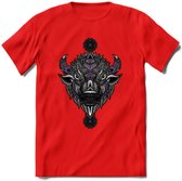 Bizon - Dieren Mandala T-Shirt | Paars | Grappig Verjaardag Zentangle Dierenkop Cadeau Shirt | Dames - Heren - Unisex | Wildlife Tshirt Kleding Kado | - Rood - XXL