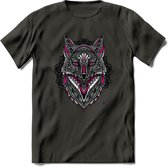 Vos - Dieren Mandala T-Shirt | Roze | Grappig Verjaardag Zentangle Dierenkop Cadeau Shirt | Dames - Heren - Unisex | Wildlife Tshirt Kleding Kado | - Donker Grijs - XL