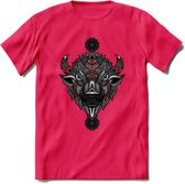Bizon - Dieren Mandala T-Shirt | Rood | Grappig Verjaardag Zentangle Dierenkop Cadeau Shirt | Dames - Heren - Unisex | Wildlife Tshirt Kleding Kado | - Roze - XXL