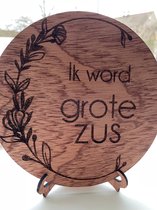 Geboorte aankondiging Ik word grote zus met hout patroon