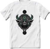 Bizon - Dieren Mandala T-Shirt | Aqua | Grappig Verjaardag Zentangle Dierenkop Cadeau Shirt | Dames - Heren - Unisex | Wildlife Tshirt Kleding Kado | - Wit - L