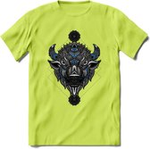 Bizon - Dieren Mandala T-Shirt | Blauw | Grappig Verjaardag Zentangle Dierenkop Cadeau Shirt | Dames - Heren - Unisex | Wildlife Tshirt Kleding Kado | - Groen - S