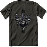 Bizon - Dieren Mandala T-Shirt | Donkerblauw | Grappig Verjaardag Zentangle Dierenkop Cadeau Shirt | Dames - Heren - Unisex | Wildlife Tshirt Kleding Kado | - Donker Grijs - M