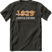 1929 Limited Edition T-Shirt | Goud - Zilver | Grappig Verjaardag en Feest Cadeau Shirt | Dames - Heren - Unisex | Tshirt Kleding Kado | - Donker Grijs - S