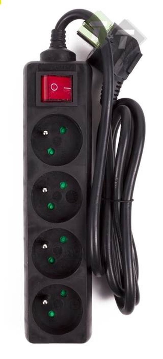 Bellson 4-Voudige Stekkerdoos Met Schakelaar - 3 Meter Kabel - Penaarde - Zwart
