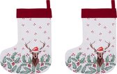 Kerstsokken Wit, Rood 100% Katoen Hulstblaadjes en Rendier Decoratie Hanger