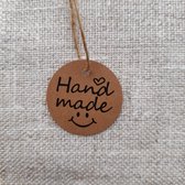 20 Kraft Cadeaulabels - Ronde Label Met Tekst Handmade En Smiley - Kartonnen Labels Met Jute Touwtje 20 cm - Kartonnen Etiketten