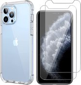 Hoesje geschikt voor iPhone 11 Pro Max - 2x Screen Protector GlassGuard - Back Cover Case ShockGuard Transparant & Screenprotector