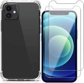 iPhone 12 Hoesje - iPhone 12 Pro Back Cover Anti Shock Siliconen Case Transparant Hoes - 2x Screenprotector Gehard Glas Beschermglas Tempered Glass Screen Protector
