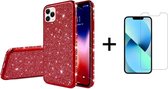 Apple iPhone 13 Back Cover Telefoonhoesje | Glitter | TPU Hoesje | Rood + 1x Screenprotector