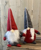 kerst - gnome - Set van 2 - kerstkabouter - 42cm hoog - staand - rood/grijs