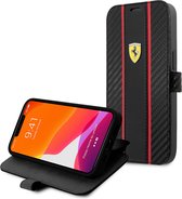 Ferrari iPhone 13 PU Carbon Book Case Telefoonhoesje - Bescherming, Kleur: Zwart