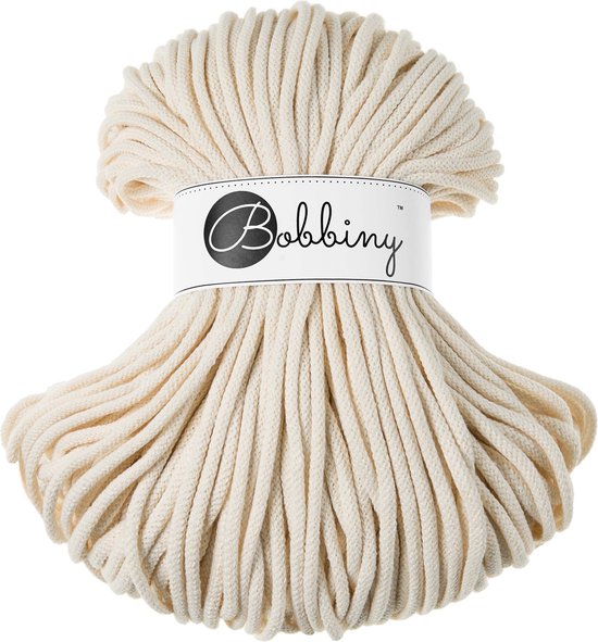 Bobbiny, Macramé pletená šnúra, 5 mm, 100 m, Beige | Bobbiny