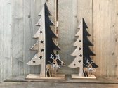 Kerst - Set van 2 - Houten Kerstbomen - Zwart - Naturel