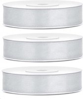 5x Hobby/decoratie zilver grijs satijnen sierlinten 1,2 cm/12 mm x 25 meter - Cadeaulinten satijnlinten/ribbons - zilver linten - Hobbymateriaal