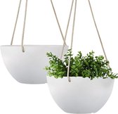 La Jolié Muse witte hangpotten voor planten - 20,5cm bloempotten voor binnen en buiten Plantenbakken met drainagegaten, plantenpotten om op te hangen, set van 2