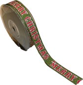 Kerstlint  | Merry Christmas | 1 Stuk | Lengte: 20 M | Breedte: 15 MM | Rood | Groen | Lint Met IJzerdraad | Kerstlint Met Glitters | Cadeaulint | Luxe Lint | Cadeauversiering | Ke