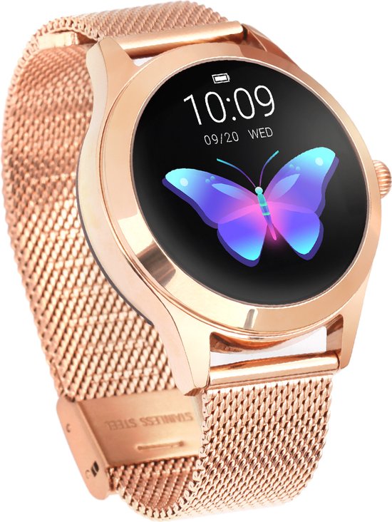 GALESTO Smartwatch Elegance - Smartwatch Dames - Heren Smartwatch - Activity Tracker - Fitness Tracker - Met Touchscreen - Stalen band - Horloge - Stappenteller - Bloeddrukmeter - Verbrande calorieën - Waterbestendig - Rosé Goud
