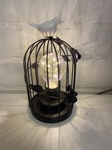 Industriële metalen lamp met vogel - zwart - 22 cm hoog x dia 12 x 10 cm - tafelmodel - Decoratieve verlichting