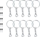 Sleutelringen met Ketting en Schroefoog - Sleutelhangers met Sluitring RVS - 10 Stuks - Sleutelhangers Maken met Splitring