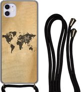 Coque avec cordon iPhone 11 - Wereldkaart - Carte - Proverbes - Siliconen - Bandoulière - Backcover with Cord - Phone case with cord - Case with rope