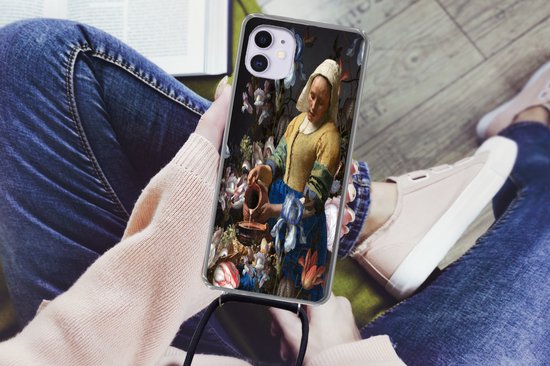 Coque avec cordon iPhone 11 - Melkmeisje - Fleurs - Arc-en-ciel - Siliconen - Bandoulière - Coque arrière avec cordon - Coque pour téléphone avec cordon - Coque avec corde