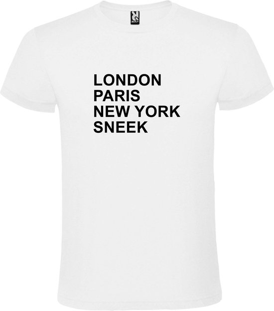 Wit t-shirt met " London, Paris , New York, Sneek " print Zwart size XXXL
