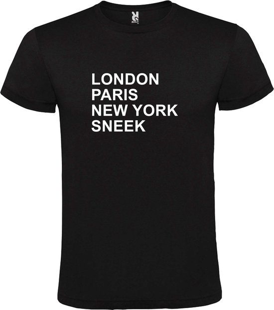 Zwart t-shirt met " London, Paris , New York, Sneek " print Wit size XS