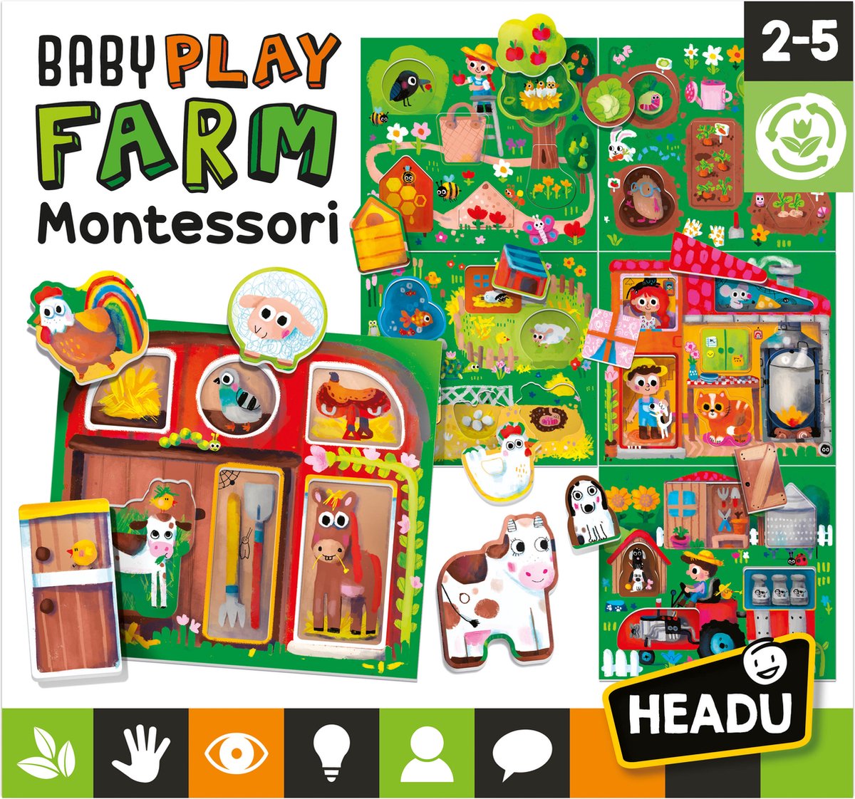 Merkloze Montessori Boerderij Speelgoed met Dieren & Kaarten