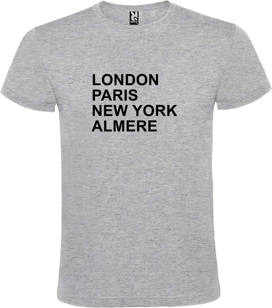 Grijs t-shirt met " London, Paris , New York, Almere " print Zwart size L