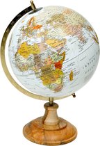 Wereldbol XL - Ø 30 x 48 cm - Wit- mangohouten voet