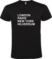 Zwart t-shirt met " London, Paris , New York, Hilversum " print Wit size XL