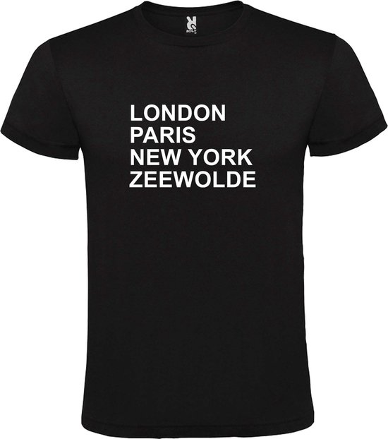 Zwart t-shirt met " London, Paris , New York, Zeewolde " print Wit size XXXL