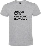 Grijs t-shirt met " London, Paris , New York, Zeewolde " print Zwart size M
