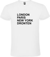 Wit t-shirt met " London, Paris , New York, Dronten " print Zwart size M