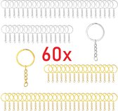 Sleutelringen met Ketting - 60 RVS Sleutelhanger Split Ringen - Sleutel Hanger Splitringen Set - 25 mm - 60 Stuks