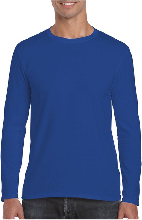 Basic heren t-shirt kobalt blauw met lange mouwen - Herenkleding - herenshirt met lange mouw L