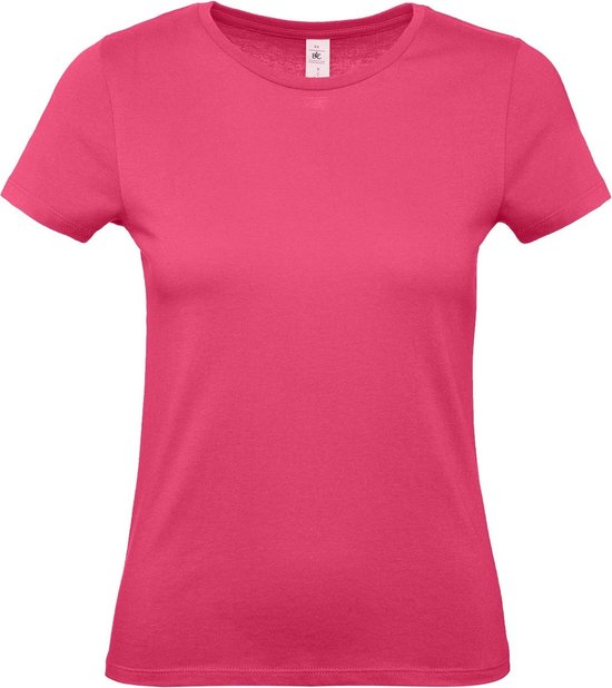 Fuchsia roze basic t-shirts met ronde hals voor dames - katoen - 145 grams - shirts / kleding L (40)