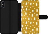 Étui pour téléphone iPhone XS Bookcase - Sapin de Noël - Étoiles - Goud - Avec poches - Étui portefeuille avec fermeture magnétique