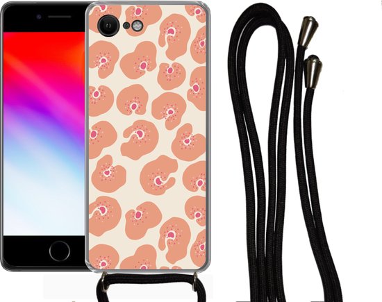 Coque avec cordon iPhone SE 2020 - Bloem - Motif - Abstrait - Siliconen - Bandoulière - Coque arrière avec cordon - Etui pour téléphone avec cordon - Etui avec corde - Cadeaux chaussures - Petits cadeaux - Sinterklaas pour les grands enfants