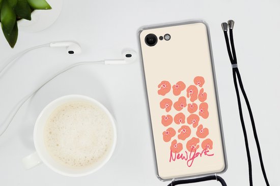 Coque avec cordon iPhone SE 2020 - Bloem - Abstrait - New York - Siliconen - Bandoulière - Coque arrière avec cordon - Coque pour téléphone avec cordon - Coque avec corde