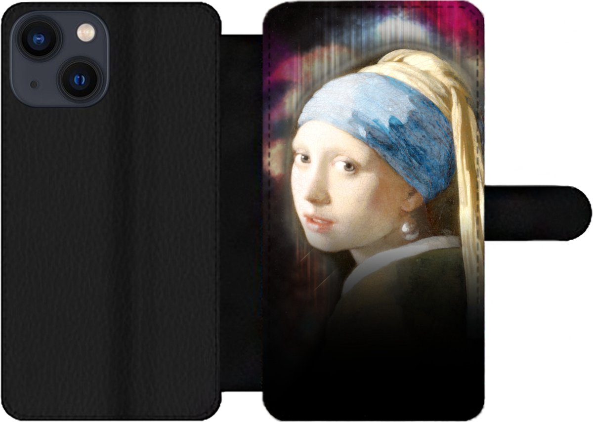 Telefoonhoesje Geschikt voor iPhone 13 Mini telefoonhoesje - Kunst - Vermeer - Regenboog - Met vakjes - Wallet case met magneetsluiting