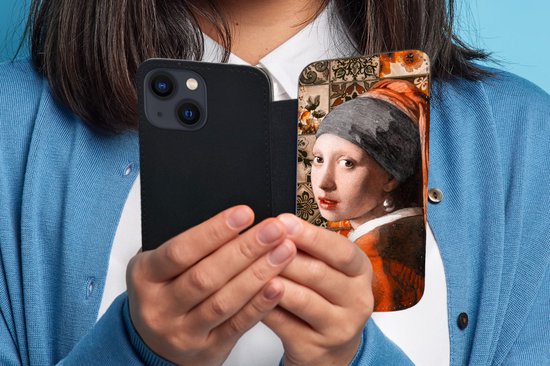 Bookcase pour iPhone 13 Mini Bookcase - Fille à la perle - carrelages - Vermeer - Avec compartiments - Étui portefeuille avec fermeture magnétique